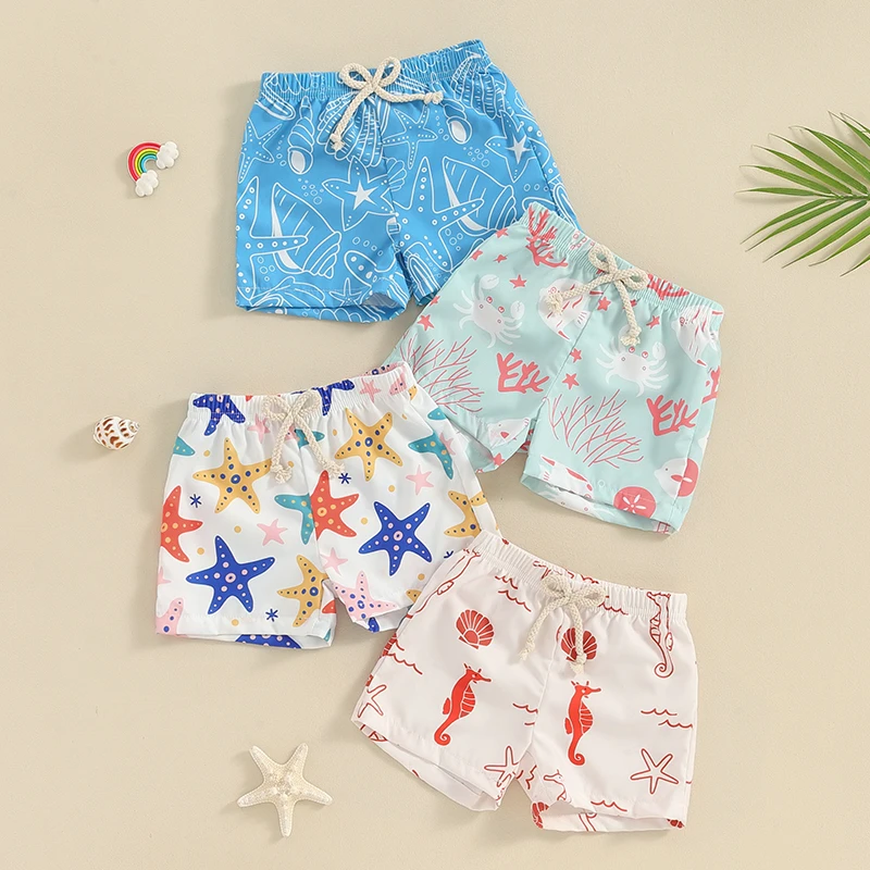 

Kids Boys Swim Trunks Summer Ocean Animal Print Elastic Drawstring Beach Shorts Toddler Swimwear Bathing Suit