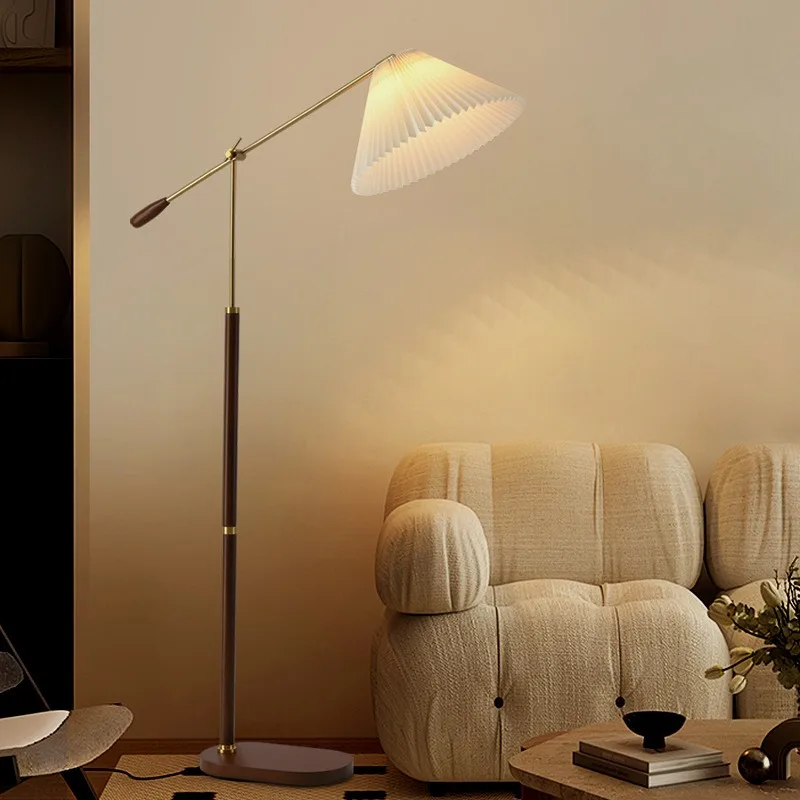 

Nordic Vintage Mid Century Pleated Fabric Wood Floor Lamp Living Room Bedroom Ambient Decor LED Novelty New Energy Saving