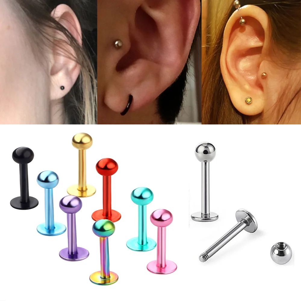 10Pcs/Lot Stainless Steel Labret Piercing Lip Rings Cartilage Tragus Pircing Chin Piercing Bars Body Jewelry