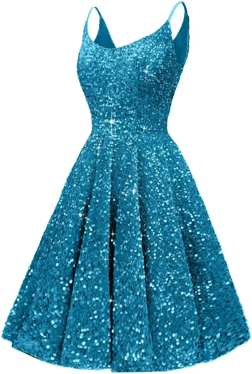 

Платья для встречи выпускников с блестками для подростков, 2025 г., блестящие короткие платья трапециевидной формы на бретельках для выпускного вечера, коктейльные вечерние платья