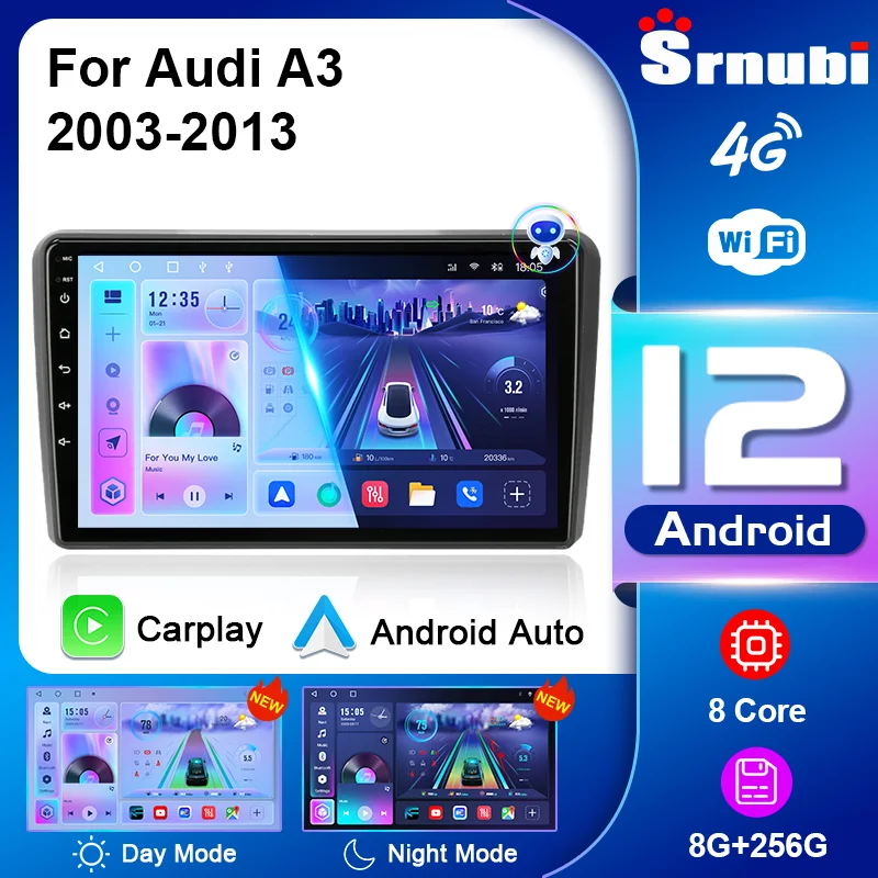 

Автомагнитола Srnubi 2 Din Android 12 для Audi A3 8P S3 RS3 2003-2013 мультимедийный плеер Carplay головное устройство GPS стерео автонавигатор