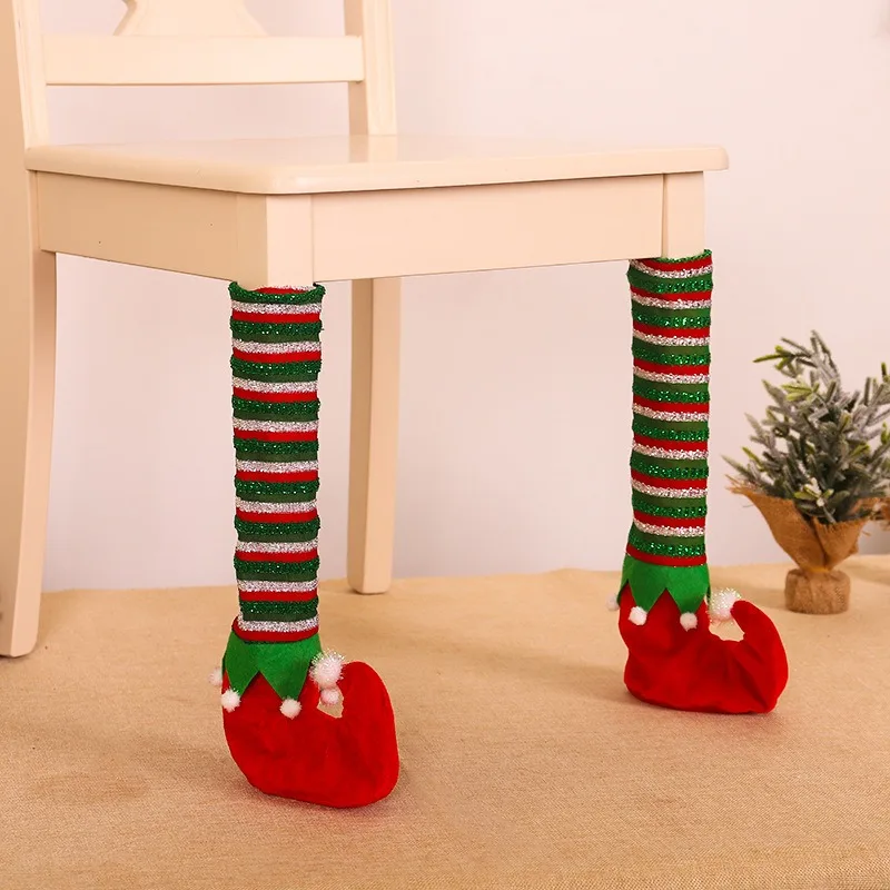 1pc Christmas Table Leg Cover Holiday Chair Stool Decor Cover Family Dining Christmas Decoration Striped Elf Table Foot Cover