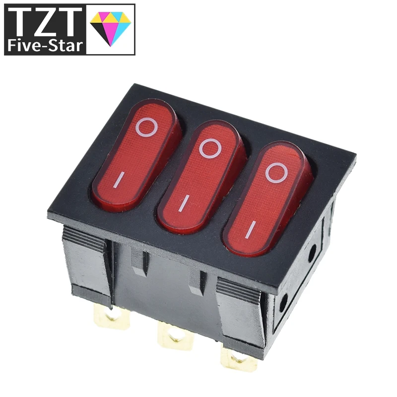 1PCS On-Off KCD3 9Pin Red 16A/250V AC Light Boat Car Rocker Switch KCD3 Triple Light Switch Button KCD3-303