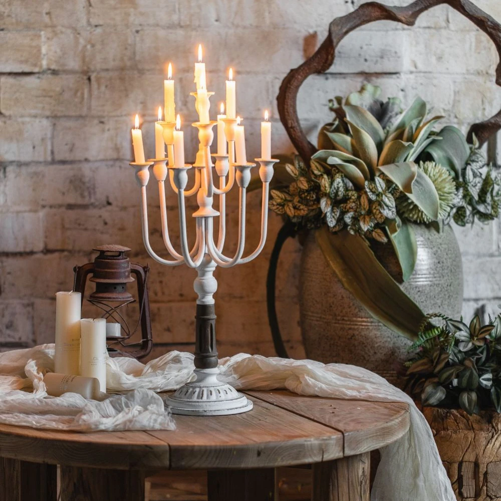 

Home decoration candlestick iron wood antique candlestick wedding white candlestick decoration