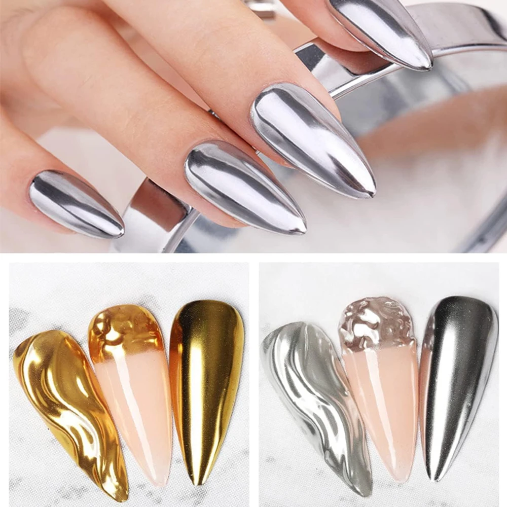 2個入り ゴールド シルバー メタリック ミラー グリッター ネイルアート ダスト ホログラフィック スパークリング ゴールドパウダー UVジェルポリッシュ クロム ラビング ピグメント ﻿ ﻿