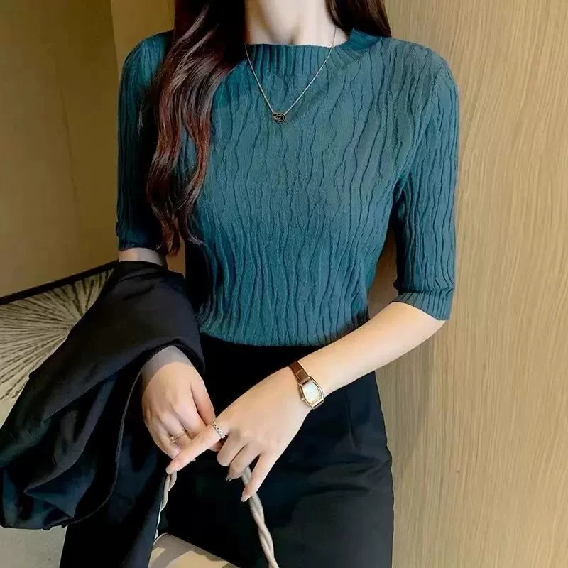 Spring Summer Korean Fashion Solid Sweater Women Short Sleeve Tops 2023 Pull Femme Casual Slim Female Pullover Knitted Clothes