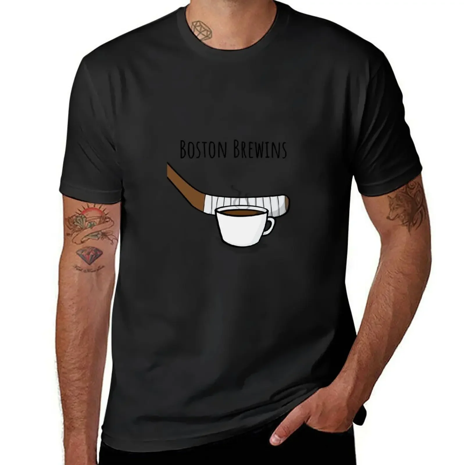 

Boston Brewins - Hockey Coffee Pun T-Shirt topping customs design your own T-shirts man Blouse plus size men clothing