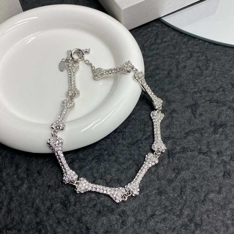 Elegant Bone Necklace Rhinestone Clavicle Chain Choker Necklace & Bracelet For Girls Edgy Statement Accessories