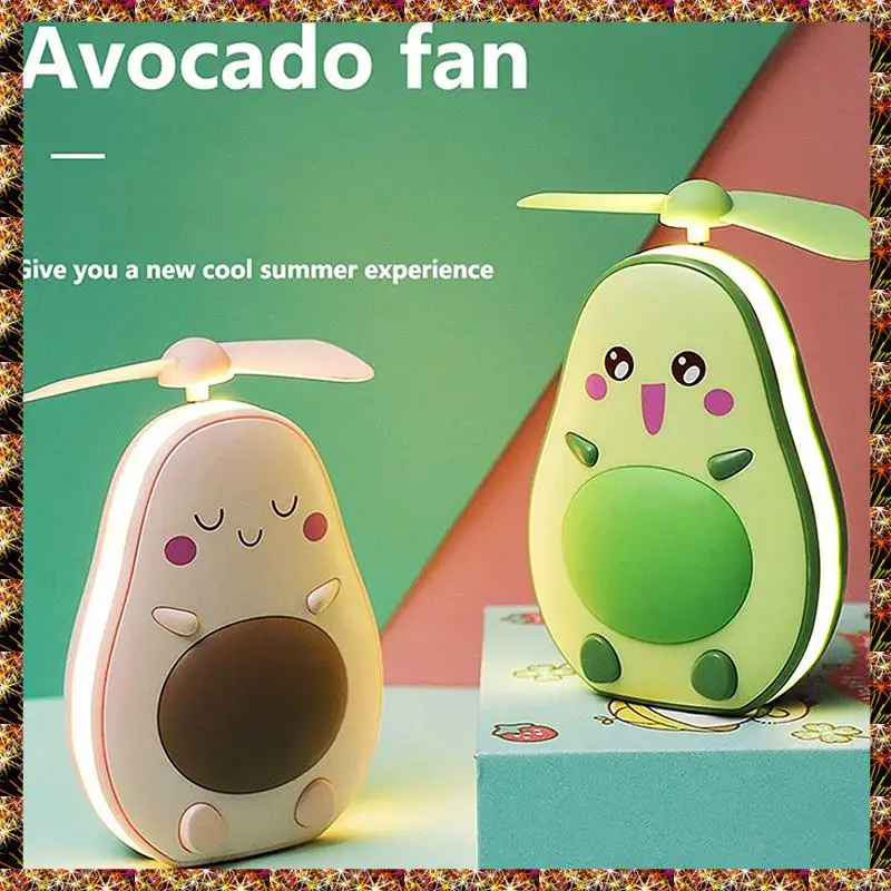 BTCL Mini espejo de maquillaje LED y ventilador 2 en 1 ventilador de mano con carga USB portátil práctico en forma de aguacate lindo integrado