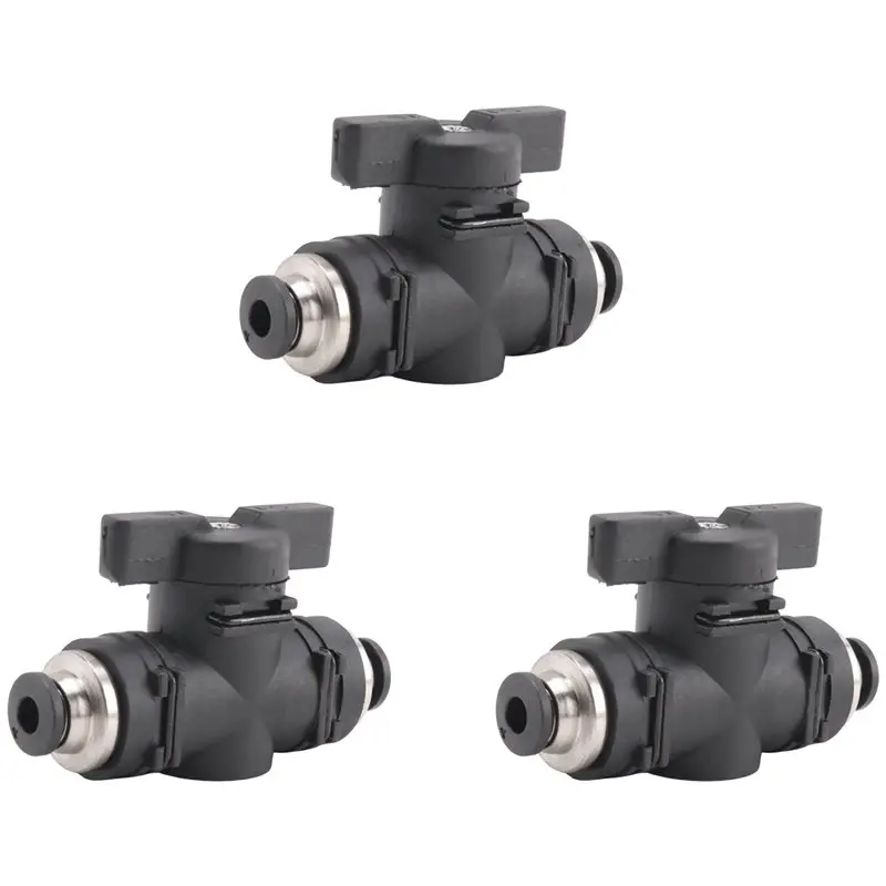 T21C 4Mm Push Connect Valve Ball Valve 4Mm Air Flow Control Valve Quick Connect Valve Tube Fittings 6 Pack