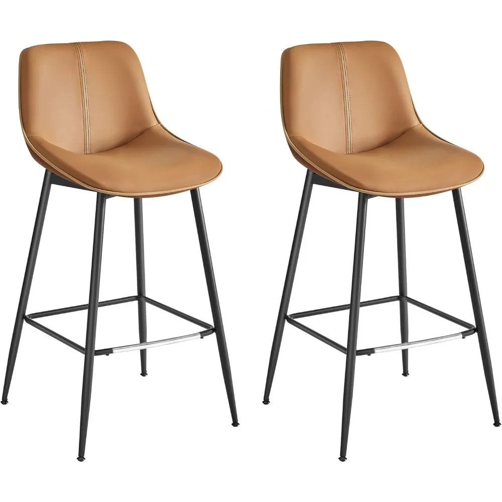 Bar Stools Set of 2, Counter Height Bar Stools with Back, Ergonomic Backrest, Synthetic Leather, Metal Legs