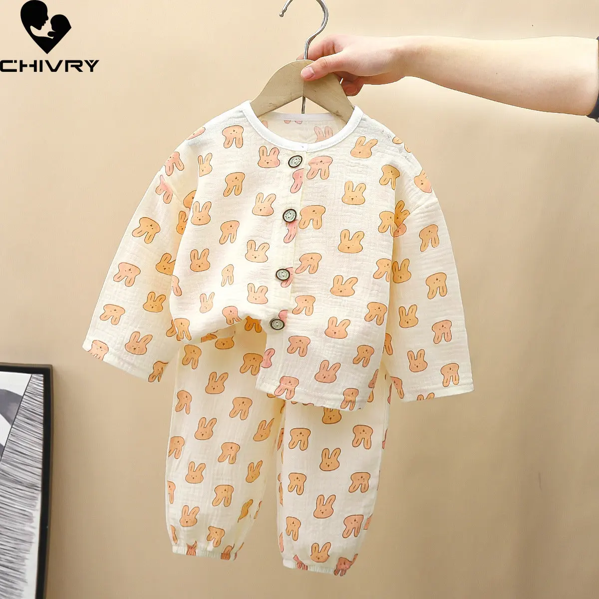 Kids Summer Thin Pajamas Sets New 2023 Boys Girls Cartoon Three-quarter Sleeve Cotton Yarn Shirts with Pants Baby Loungewear