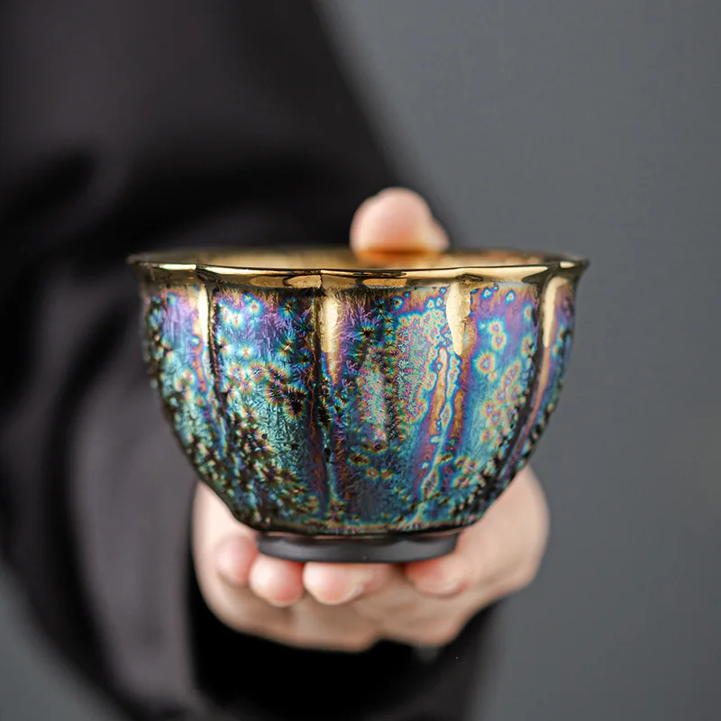 Kiln transformatJianzhan Gilt Master Cup Chinese Kung Fu Tea Bowl Personal Single Tasting Cup Gift for Home Chinese Tea Set Art