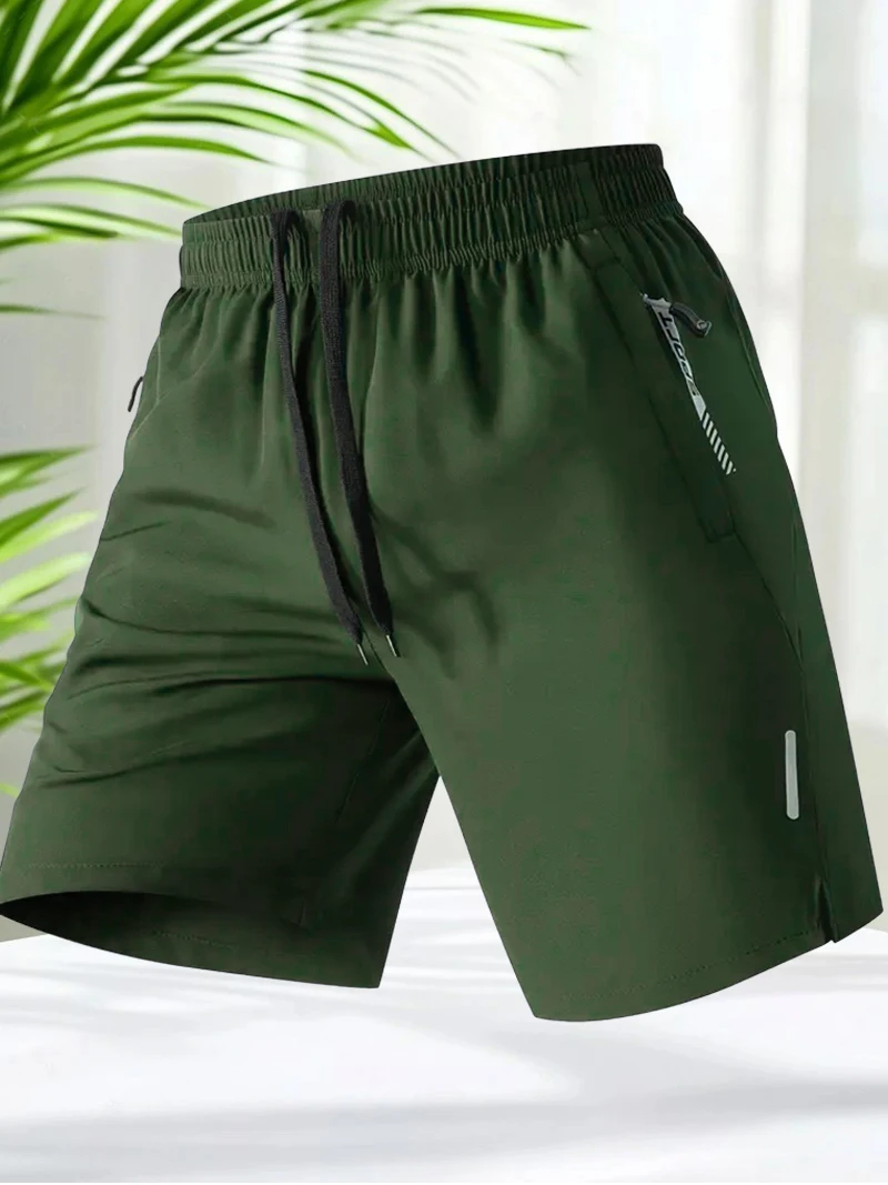 

Quick Dry Sweat Shorts for Men with Zipper Pockets Reflective Sign Stretchy Lightweight Running Shorts Men for Workout Training
