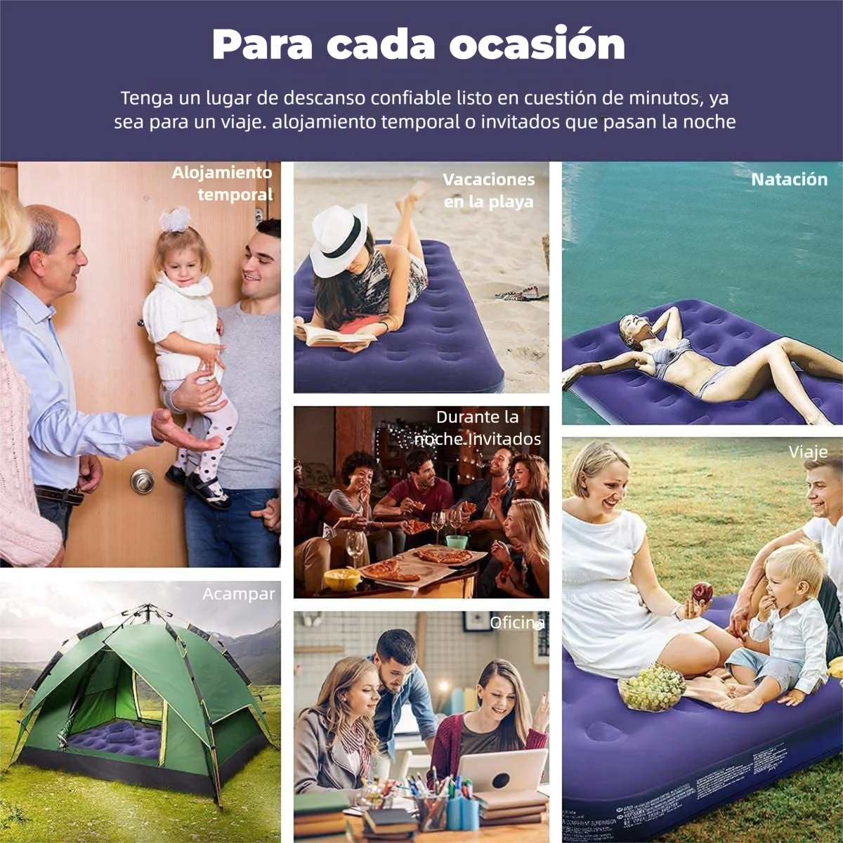 مرتبة قابلة للنفخ كبيرة جدًا (يُسمى أيضًا إلى سرير قابل للنفخ)، والتي تعمل كرتبة تخييم قابلة للنفخ أو مرتبة نوم للتخييم؛ مناسبة للاستخدام الداخلي والخارجي.