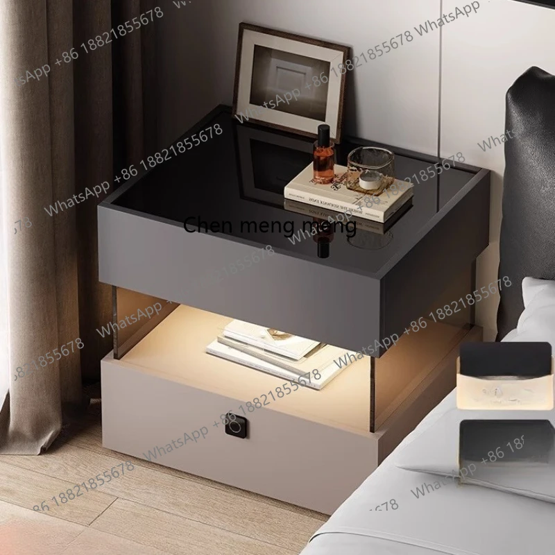 

Italian minimalist solid wood bedside table with lamp suspension bedside locker with fingerprint lock