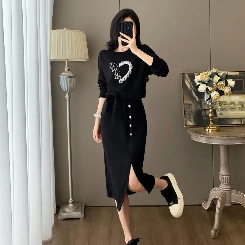 Ladies Autumn Winter High End Clothes Skirt Set 2026 New Cute Western Style Fashion Style Collection Loose Leisure Two Piece Set