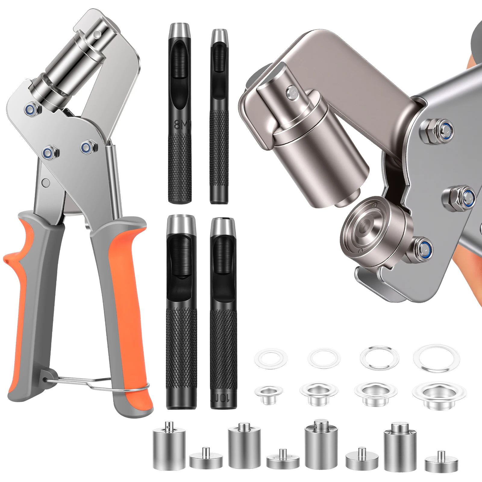 Grommet Tool Kit Handheld Hole Punch Pliers Portable Grommet Hand Press Machine Grommet Pliers Set for Tarps Leather and Fabric