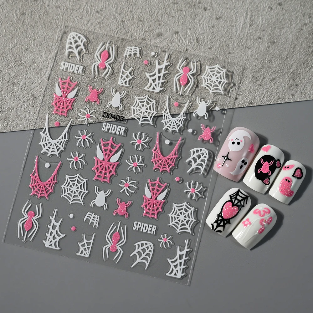 1 unidad de pegatinas 3D góticas para uñas de Halloween, calcomanías adhesivas de telaraña fantasma blanca, deslizadores de esqueleto de murciélago, decoración de manicura para Festival