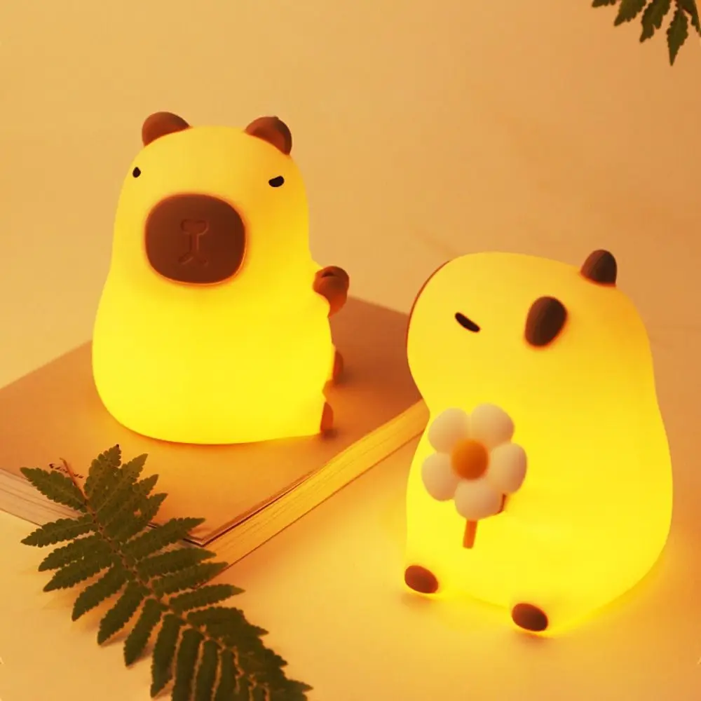 Soft Light Capybara Night Light Pat Dimming 7 Colors Sleeping Lamp Silica Gel Eye Protection Touch Control Nightlight Bedroom