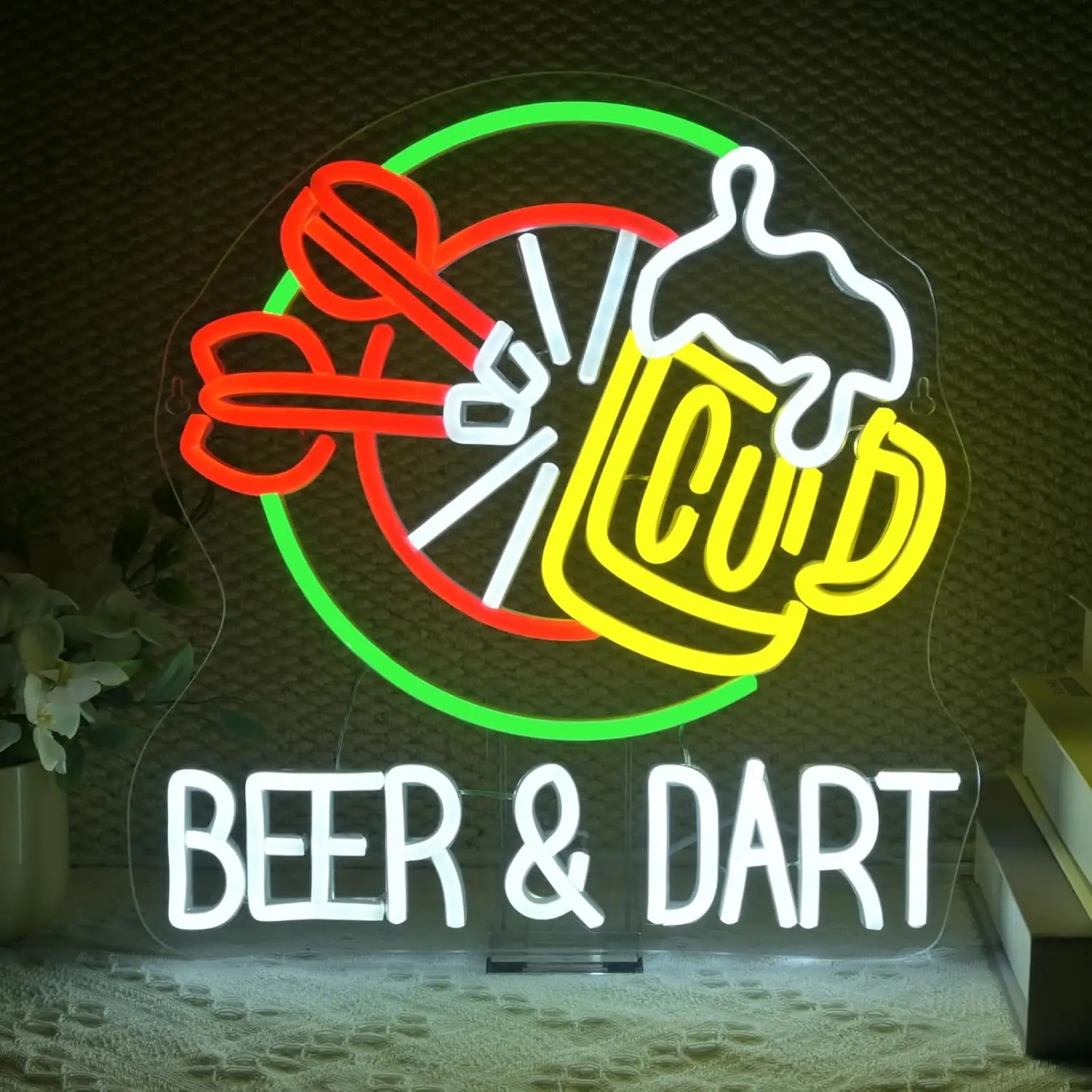 

Beer & Dart Neon Sign Dimmable Wall Lights for Bar Pub Club Man Cave Game Room Party Decor Electronic Art Draw Birthday Gifts
