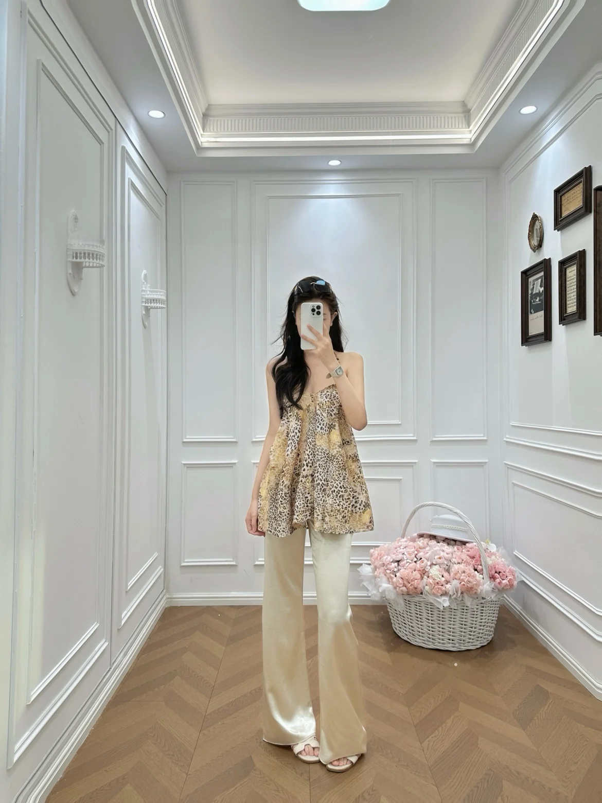 

Брюки с высокой талией и широкими штанинами, повседневные, с эффектом шелка, прохладные, свободные, длиной в пол, струящиеся, с эффектом похудения