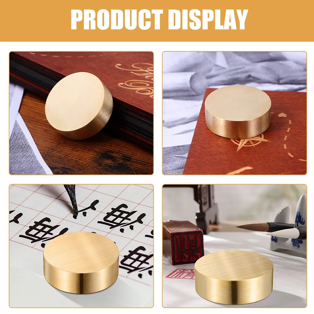 Round Brass Paperweight Chinese Calligraphy Paperweight Solid Vintage Paper Holder for Sumi Drawing Traditional Painting 6Cm