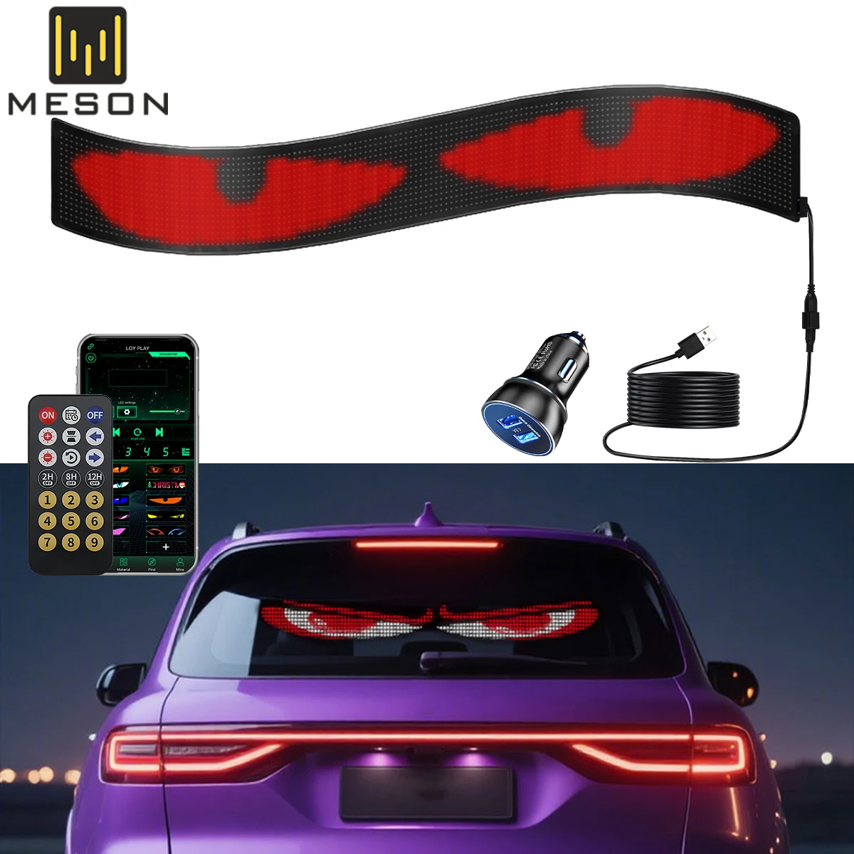 Car Truck LED Flexible Screen LED Windshield Matrix Pixel Panel Scrolling Advertising LED Signs Flexible USB App Control 1 Set