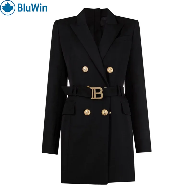 BluWin 11 ألوان 2025 ربيع الخريف موضة الصلبة حزام كم طويل سليم صالح أنيق مكتب فستان بتصميم بدلة المرأة #1