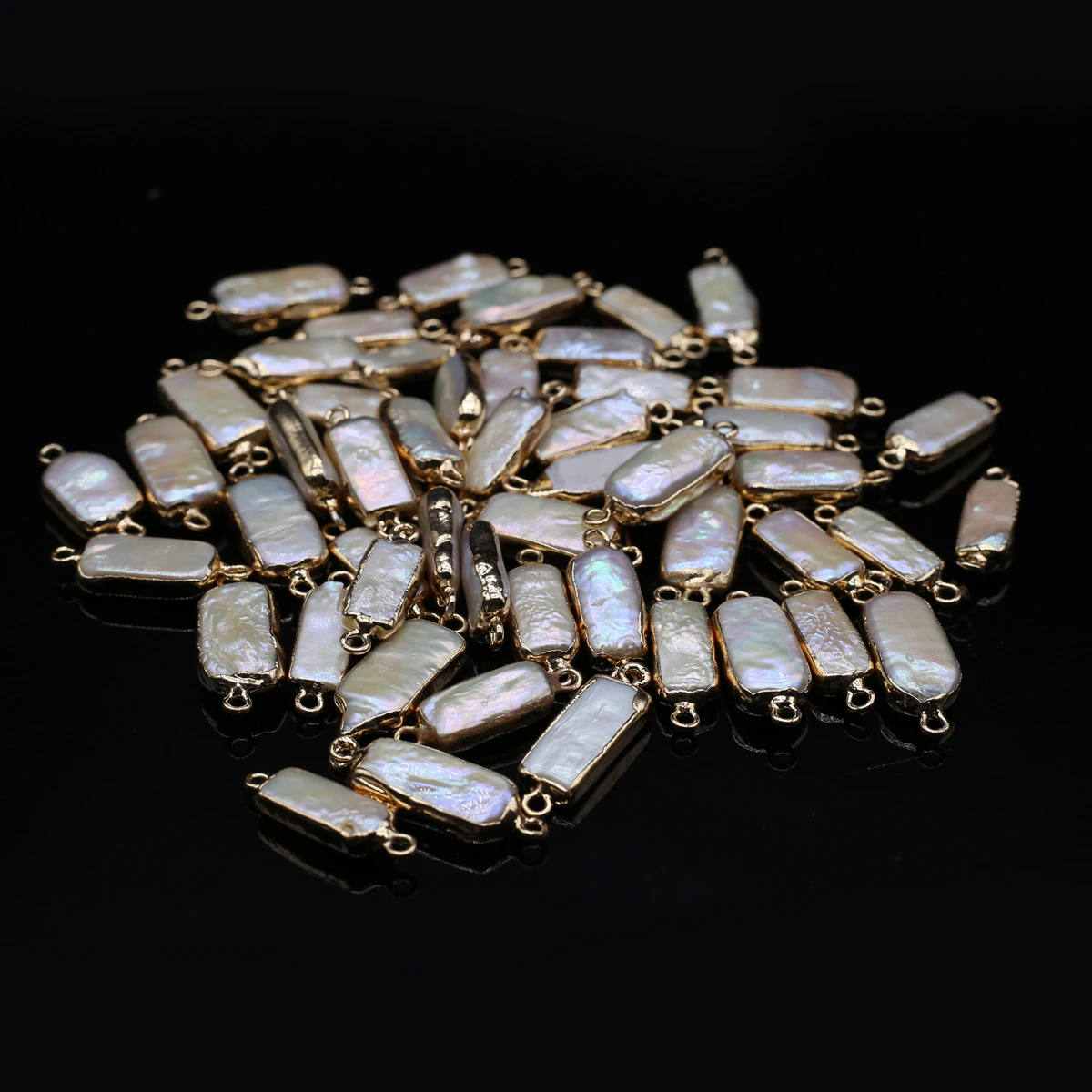 10pcs Natural Baroque Pearl Pendant Connector Rectangle Plating Golden Charms for Making DIY Jewerly Bracelet Accessories 8x22mm