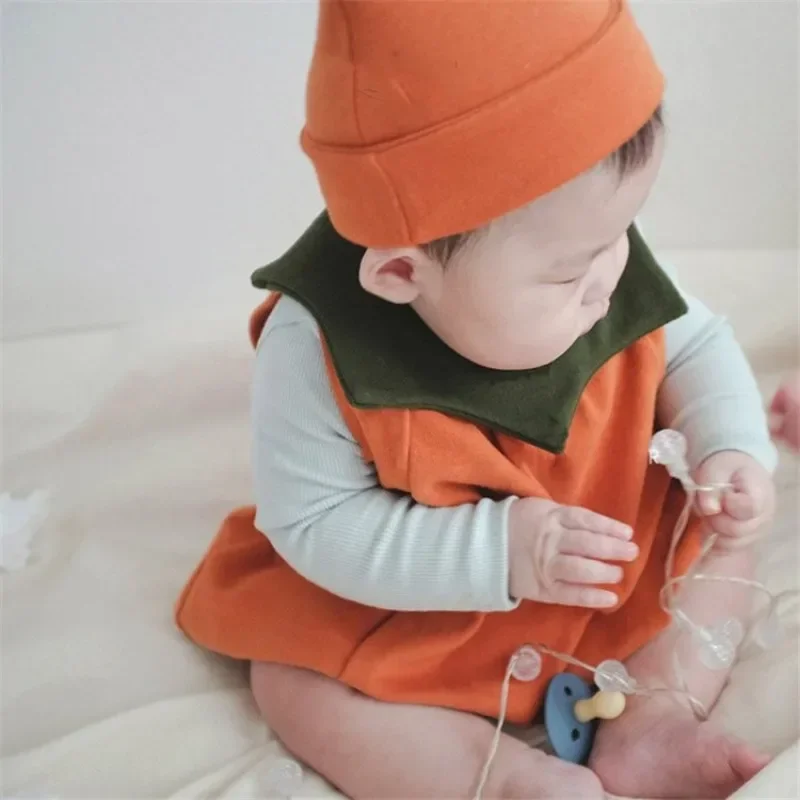 Cute Cosplay Halloween Baby Costume Pumpkin Suit Tops+Hat Cotton Clothing 0-2Y Baby Girls Clothes