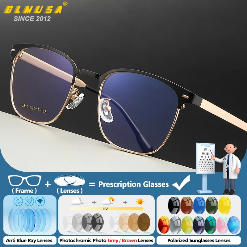 

BLMUSA Lightweight Simple Square Optical Men Eyeware Anti Blue Light Progressive Glasses Photochromic UV400 Outdoor Eyeglasses