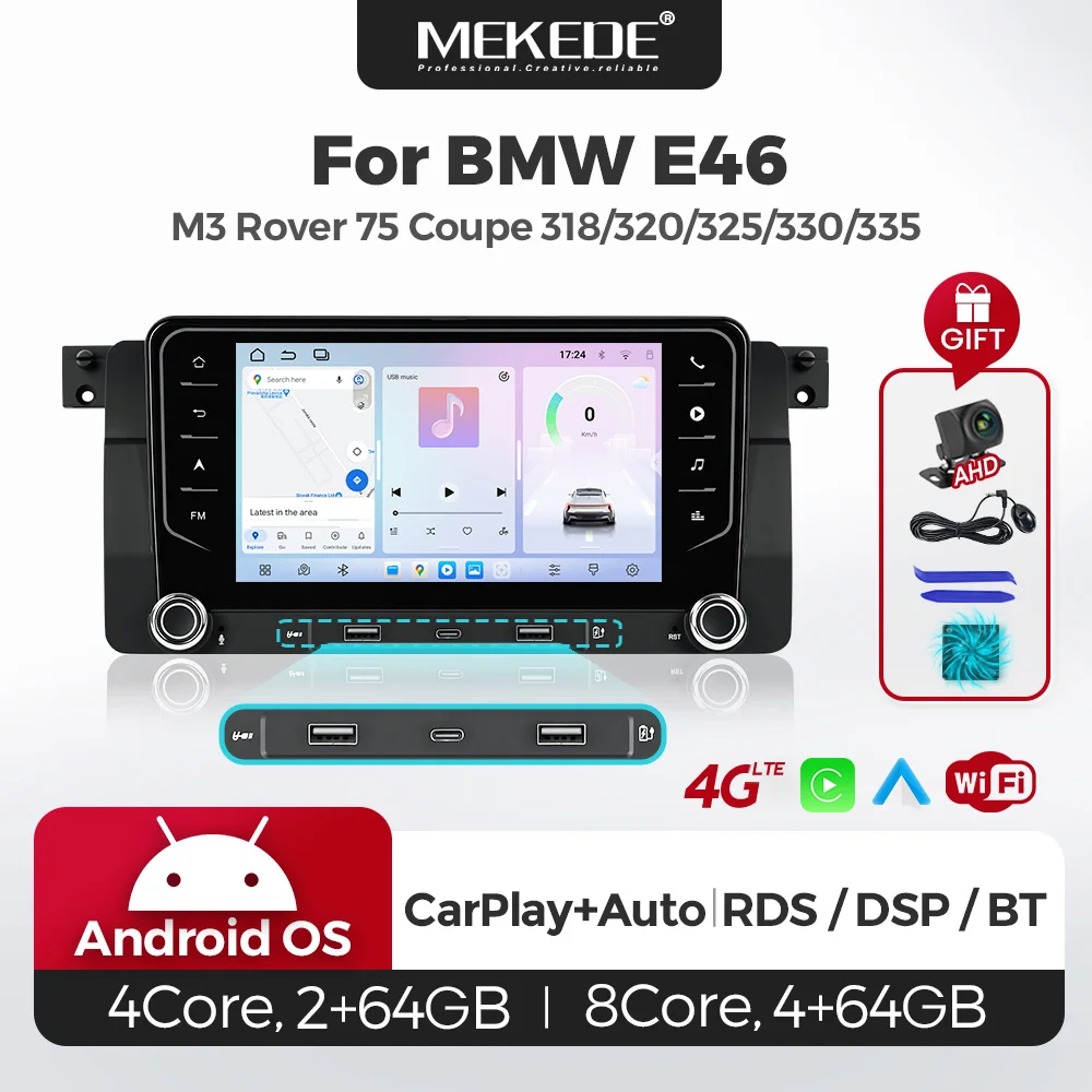 Wireless CarPlay Android Car Radio for BMW 3 Series E46 1999 - 2005 Multimedia Video Player Navigation GPS Head Unit USB TYPE-C