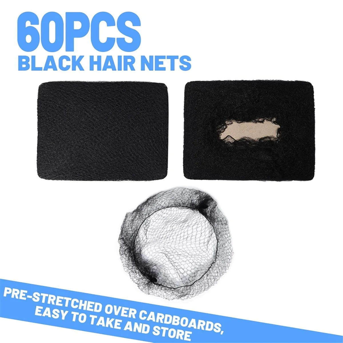 ABGN Black Hair Nets, 60 Pcs Hair Nets for Food Service Workers, Nylon Hair Nets for Women and Men,Kitchen Hairnets