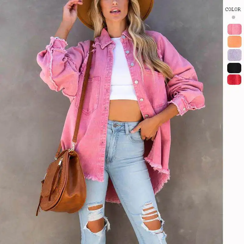 Chaqueta vaquera holgada vintage con agujeros deshilachados de manga larga para mujer, nueva colección de verano, moda de otoño