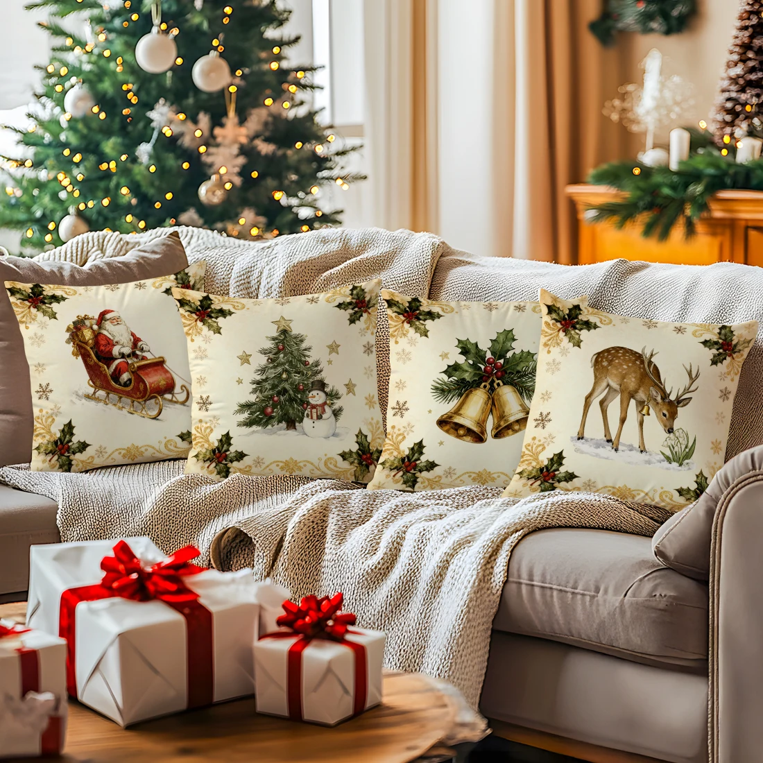 

Santa Claus Christmas Pillowcase Printed Polyester 40/45/50cm Throw Pillowcover Decorative Sofa Cushion Pillowslip Home Decor