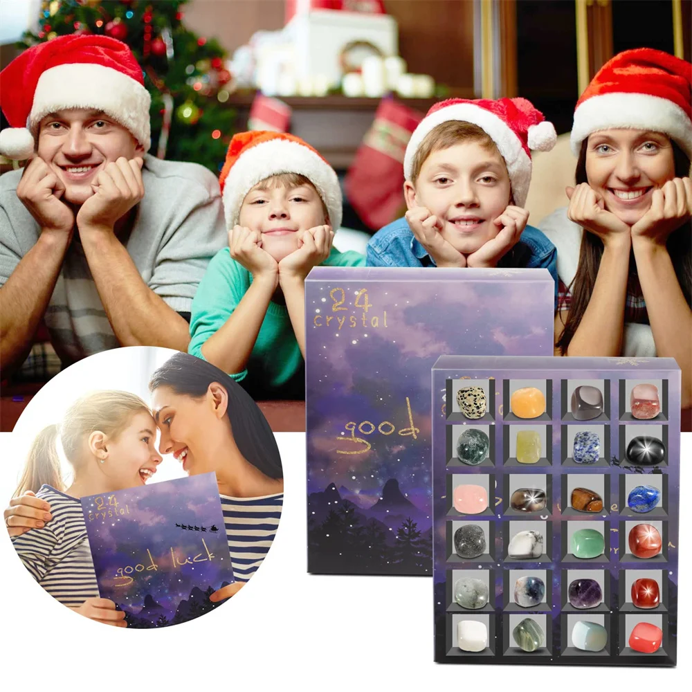 Advent Calendar 24 Days Surprises Box Natural Crystal  Stone Surprises Xmas Gift for Girls Boys