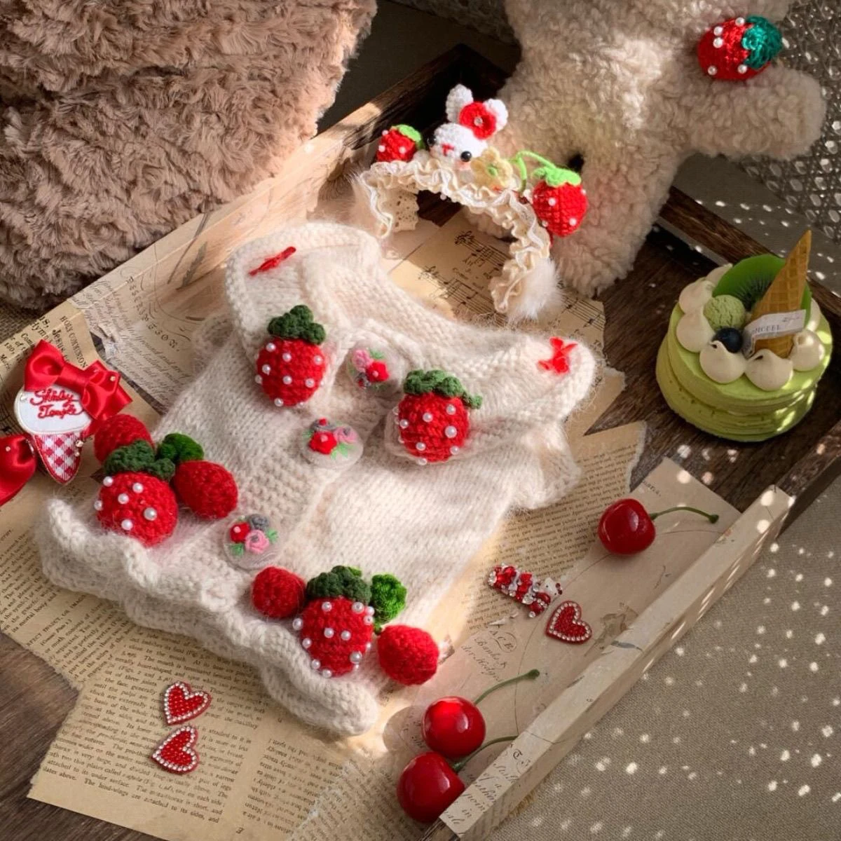 Lovely Cute Strawberry Decor Swearters For Small Medium Dogs Autumn Winter New Warm Knit Sweater Pet Puppy Dog Clothes Poodle