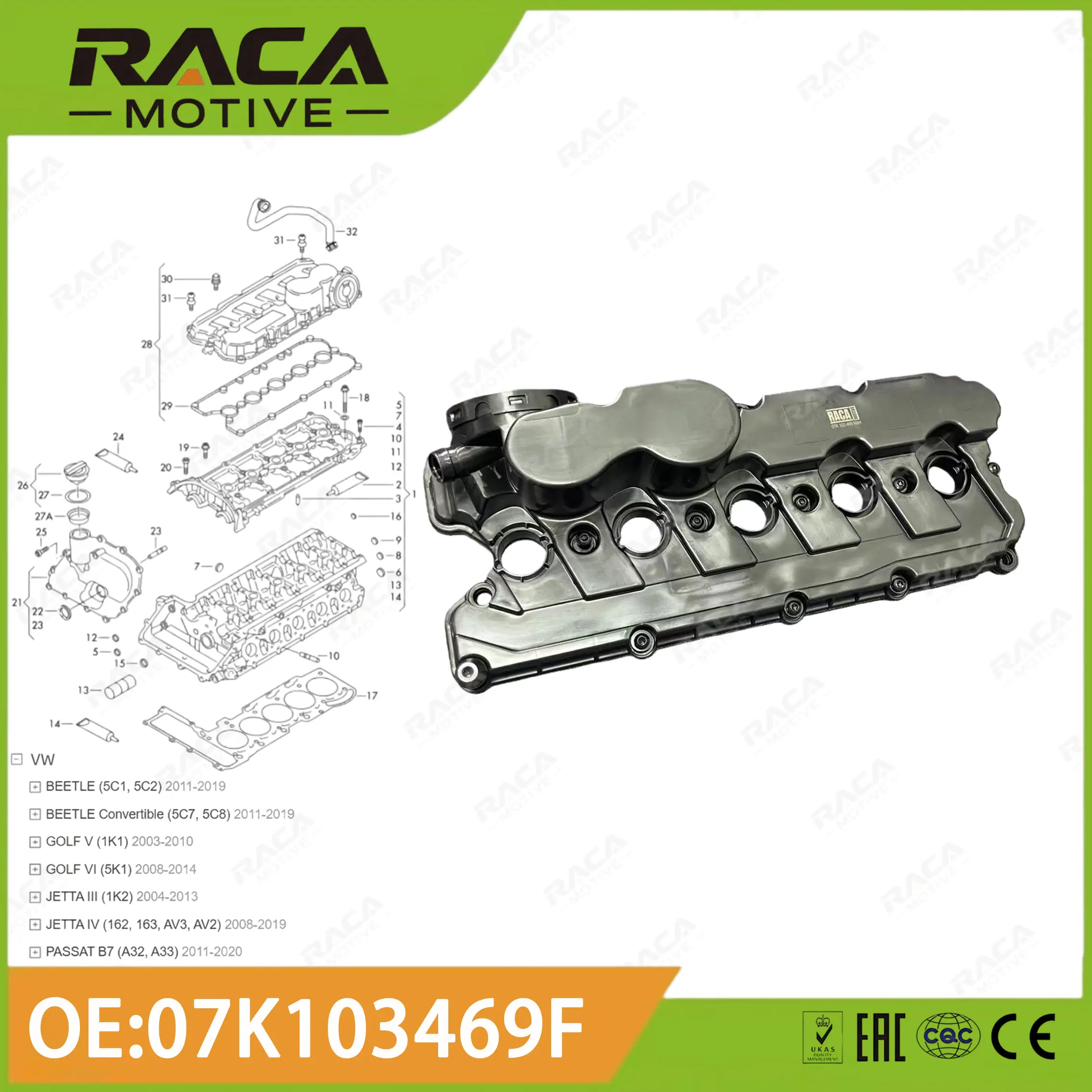 

2.5 Displacement Engine Valve Cover Crankcase Ventilation Valve Suitable for Volkswagen Beetle Golf Vi Jetta Iii/Iv Passat B7 07K103469F 07K103469L 07K103469D