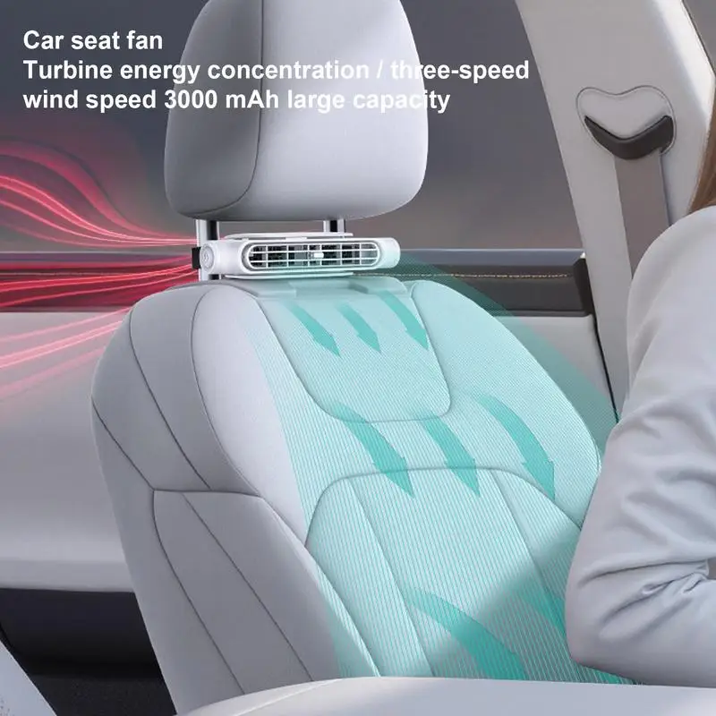 

Backseat Fan Cooling Car Backseat Fan Angle Adjustable 3000mAh Rechargeable 3-Speed Adjustable Ventilation Cooler For Road Trip