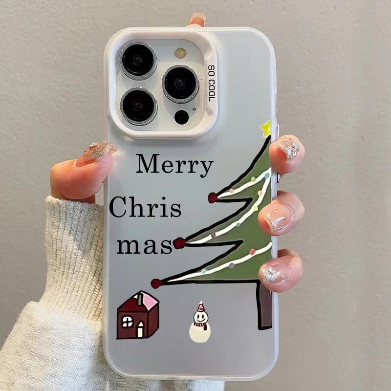 Christmas Tree New Year Gifts Couple Phone Case for IPhone 16 13 14 15 Pro Max 11 12 13Mini Lover Paired Shockproof Cover Fundas image 2