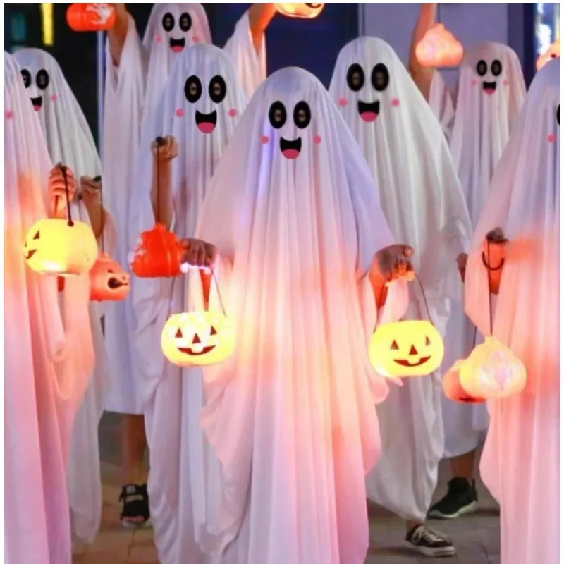 Halloween New Cosplay Costume Fright Ghost Smiley Face Black Eye Cloak Adult Children Scary Stage Performance Cosplay Costume