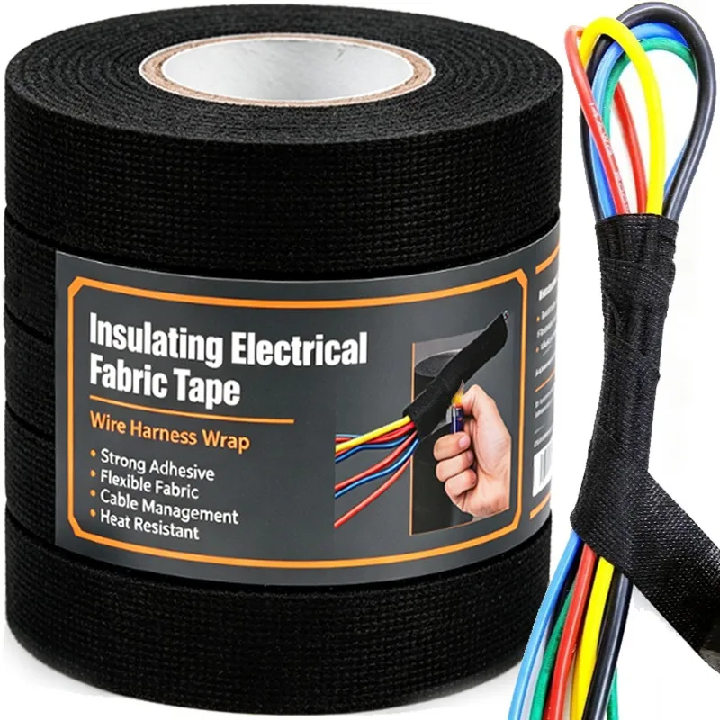 15/60M Electrical Tape Heat Resistant Wiring Harness Fabric Waterproof Automotive Insulating Adhesive Cloth for Cable Wire Wrap