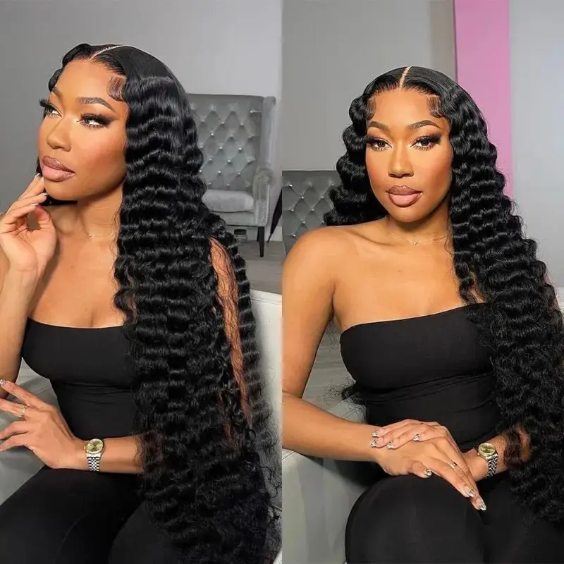 Rosabeauty 13x4 HD Deep Wave Lace Front Human Hair Wigs 150% Density Preplucked Glueless Ready To Go Curly Wig 40 Inches