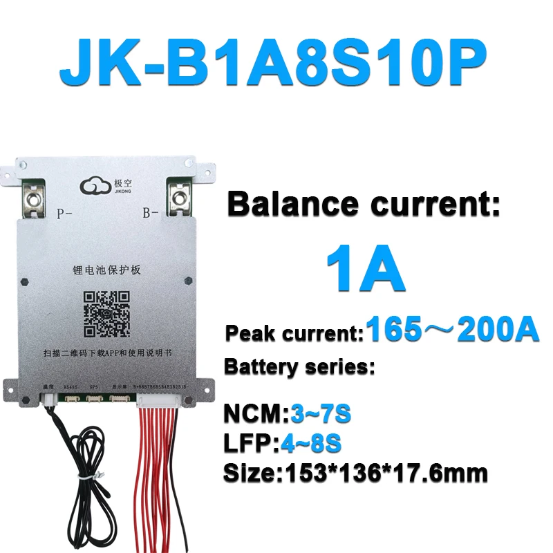 JIKONG Smart BMS with Bluetooth Function 1A/2A Active Balance 3S 4S 5S 6S 7S 8S Lifepo4 Li-ion Protection Board Storage Battery