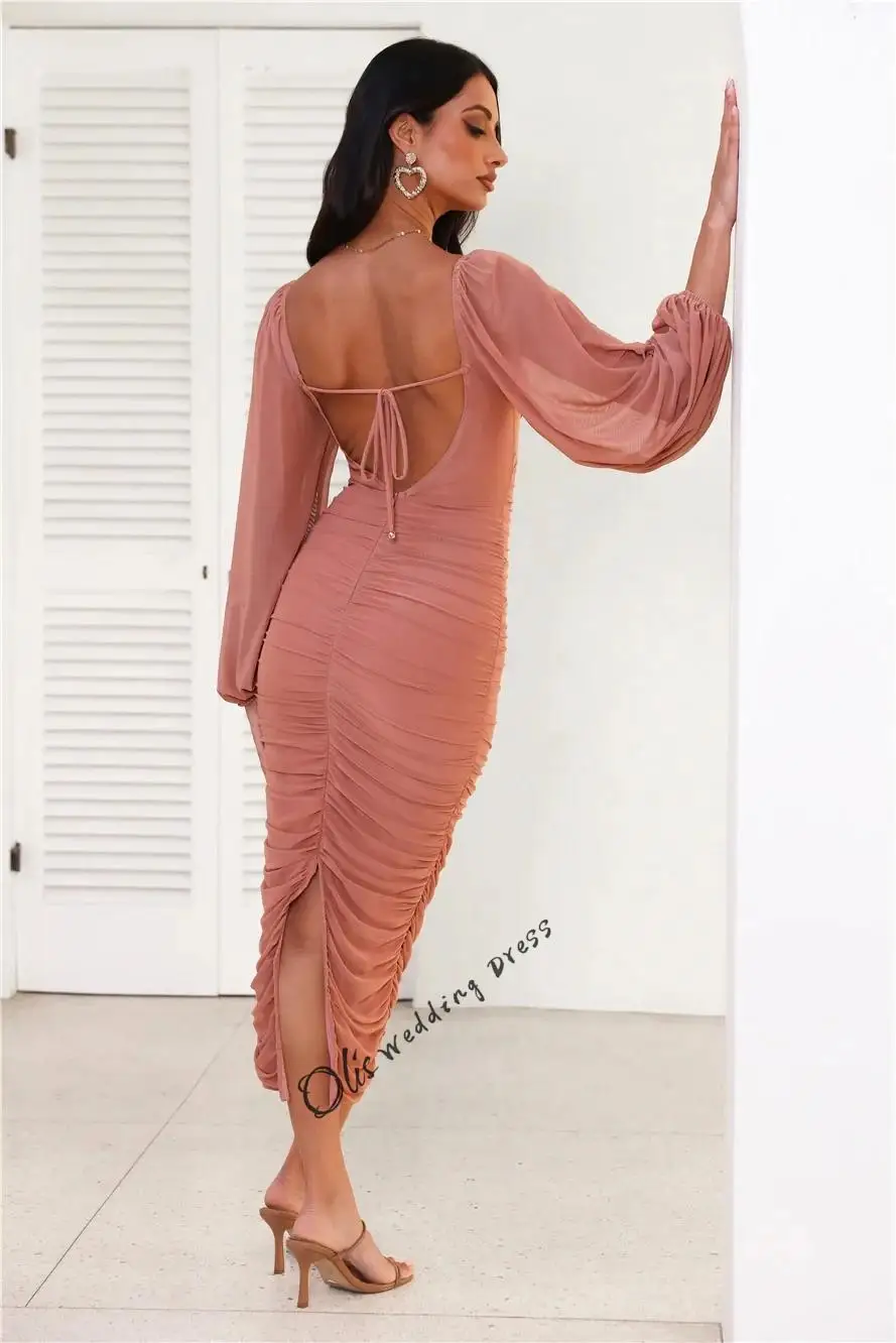 customized 2025 New Arrival Sweetheart Neck Porm Dresses Full Sleeve Cocktail Dresses Sexy Back Open Party Gowns