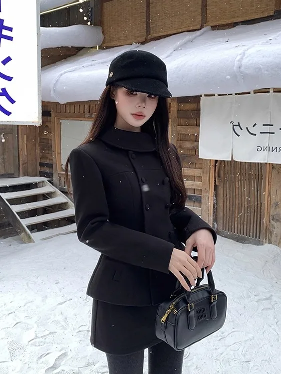 

Small Fragrance Style Double Button Woolen Coat And Skirt Set for Women Autumn Winter New Arrival Elegant Two Piece Suit