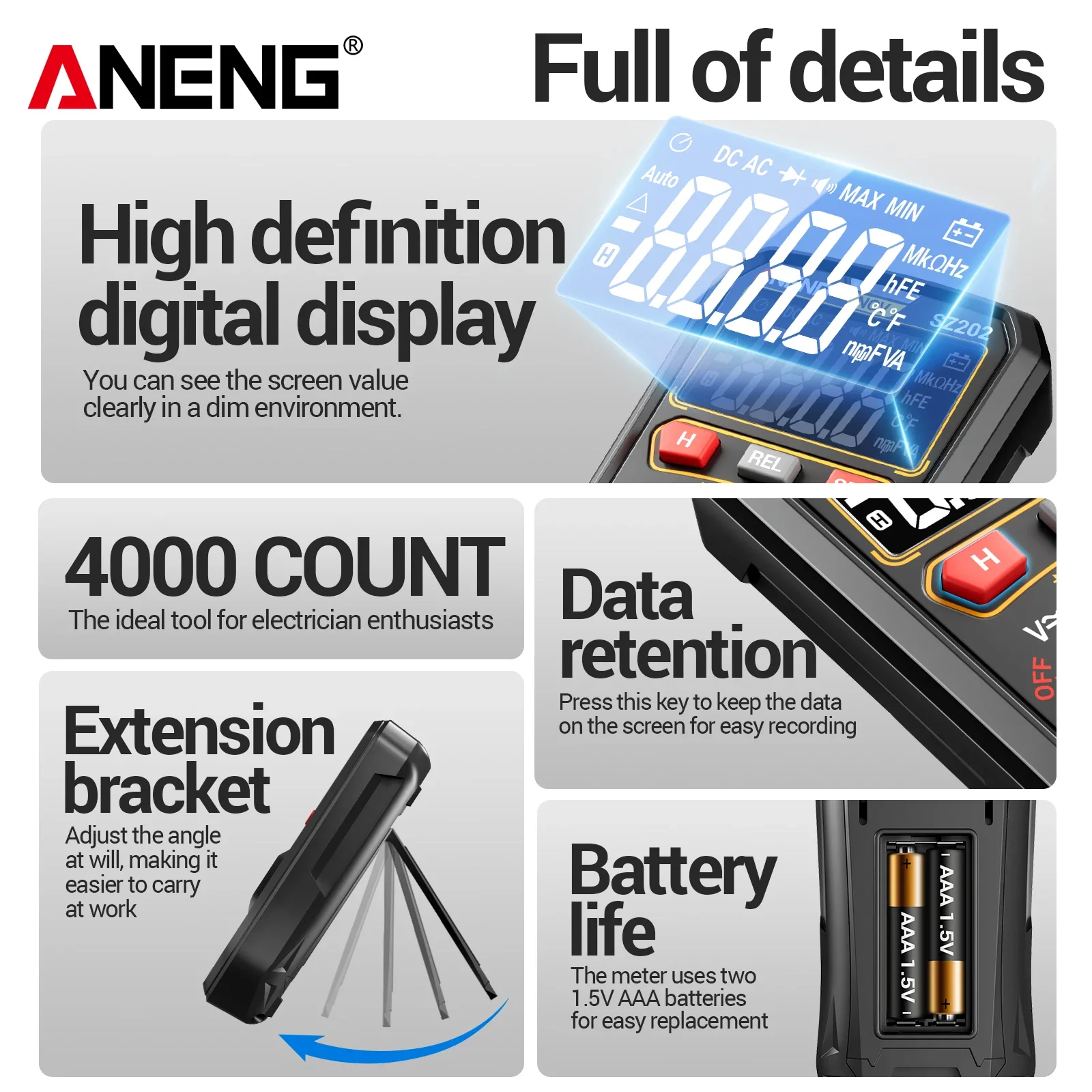 ANENG SZ202 high-precision electrical multimeter+B18 non-contact electric pen set 600V AC/DC voltage and current measuring tool