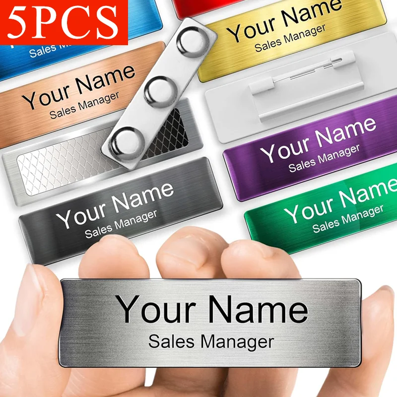 5PCS 70x20mm Free Customizable Brooches Pin Personalized Engraved Text Logo Business ID Plate Metal Tag Customized Name Badges