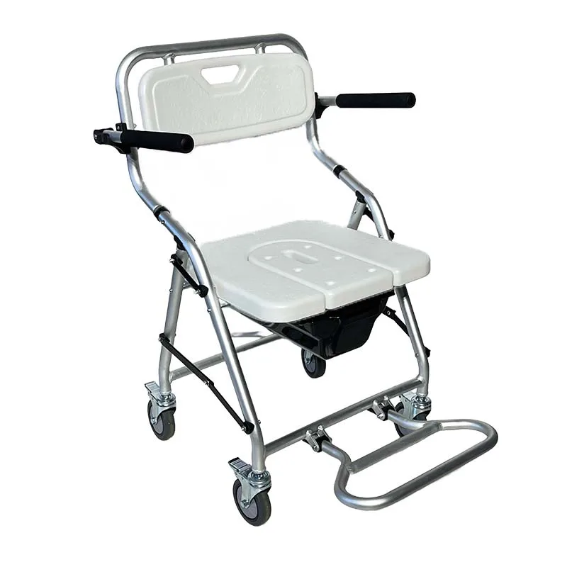 

Aluminum Alloy Multi-Function Moving Toilet Chair Bath Chair Portable Folding Commode Chairs With Wheel